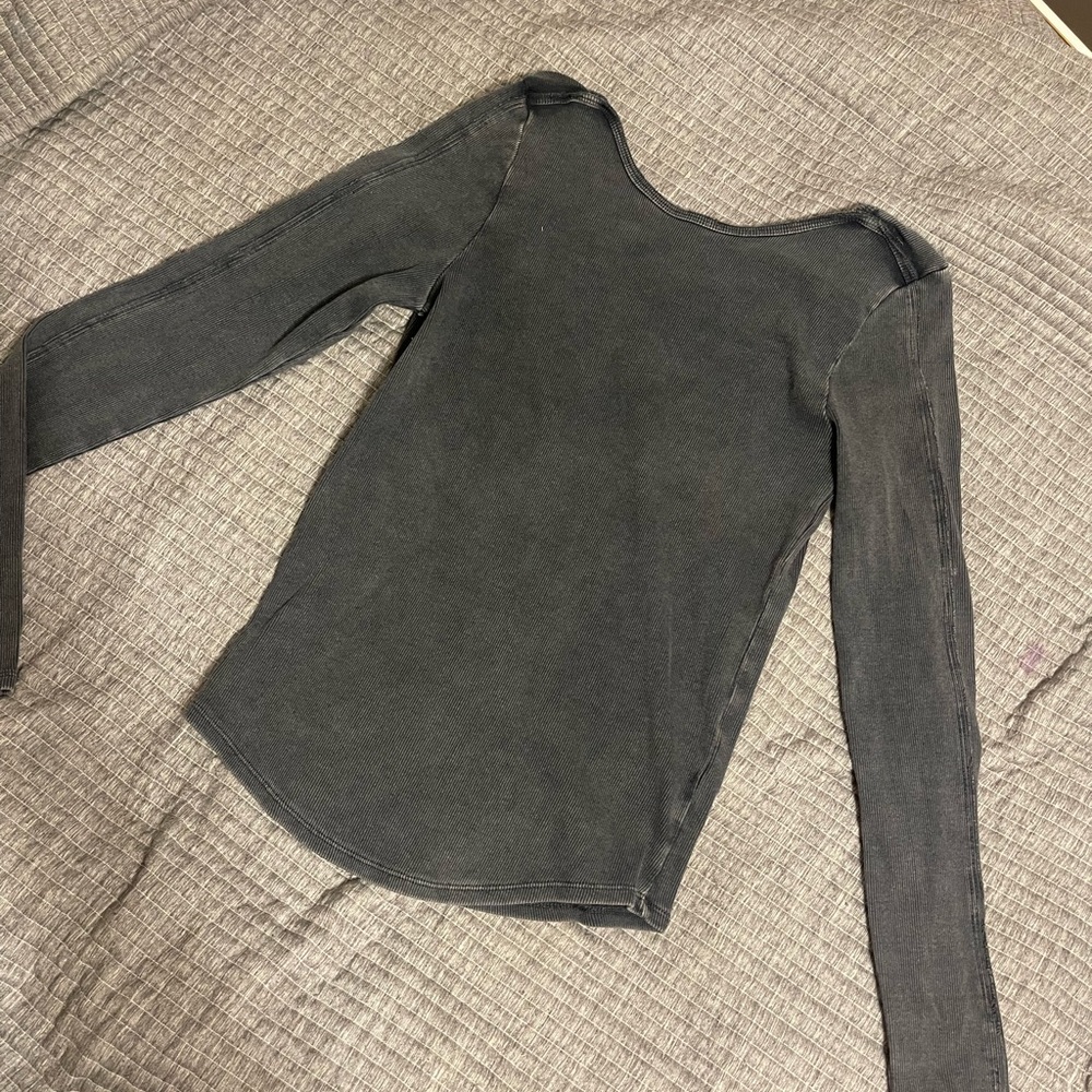 We The Free Charcoal Ribbed Top open back long sleeve